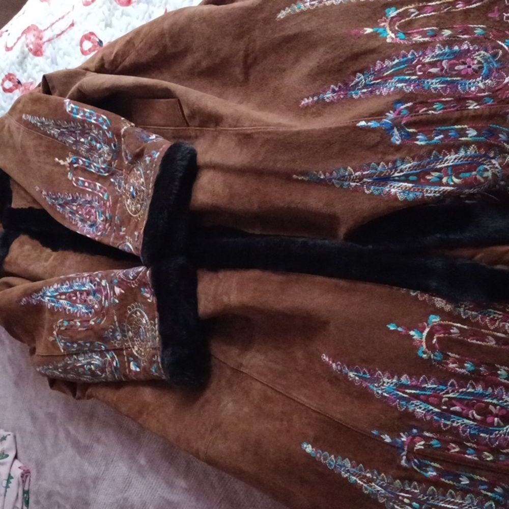 Luxurious Brown Embroidered Trench Coat